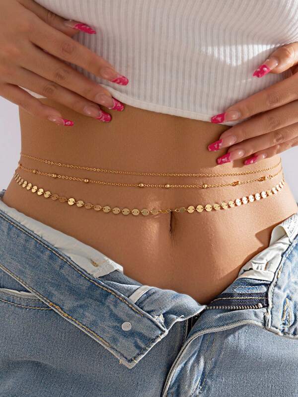 2pcs Fashionable Double-Layer Rhinestone Tassel New Waist Chain Bikini Belly Chain Summer Body Chain Beach Body Accessories Women's And Girls' Jewelry