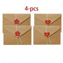 2024 Valentine Aesthetic Envelopes Set 4-PCS Cottagecore Kraft Paper Love Letters Kit | Vintage Heart Lock Closure For Photo Cards & DIY Gift Box - Brown - View 8