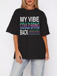 Women's Simple Multiline Letter Print Fashion Pattern Top, Casual Daily Wear, Summer