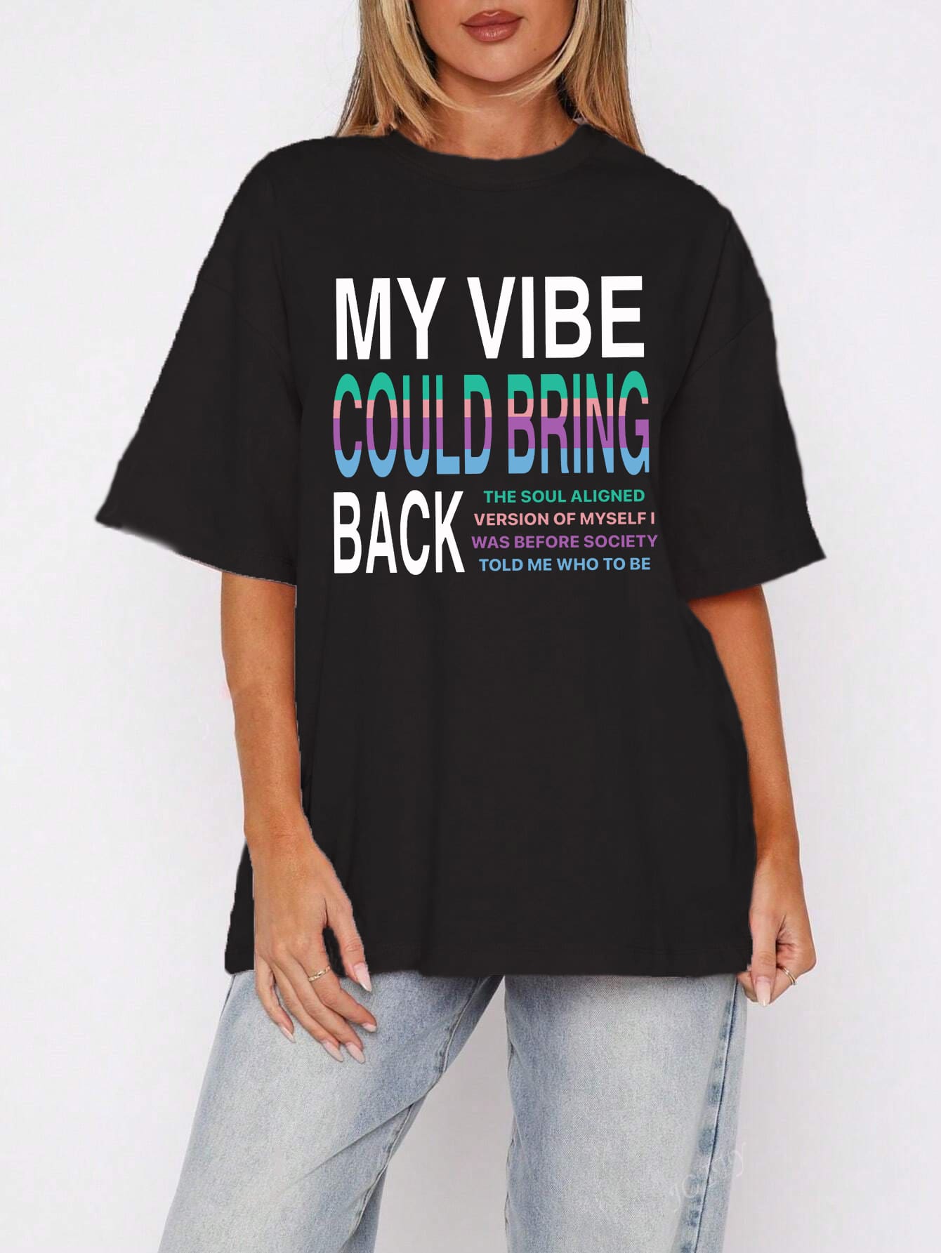 Women's Simple Multiline Letter Print Fashion Pattern Top, Casual Daily Wear, Summer