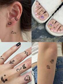 STARTTOOS 6 件迷你卡通动物、蝴蝶和心形临时纹身，小尺寸，适用于手指、耳朵、肩膀、颈部、锁骨皮肤，适合日常使用、派对和礼物 - 彩色 - 查看 3