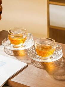 1 Set - Glass Coffee Cup & Saucer Set - Small Espresso Cups With Handles - Mini Glass Cups, Transparent Glass Coffee Cup Set - 6 Cups + 6 Saucers - Gift For Coffee Lovers - Multicolor - View 7