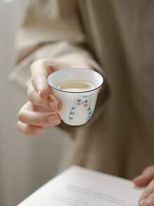 1 件淡蓝色手绘猫茶杯，优雅家居陶瓷茶杯