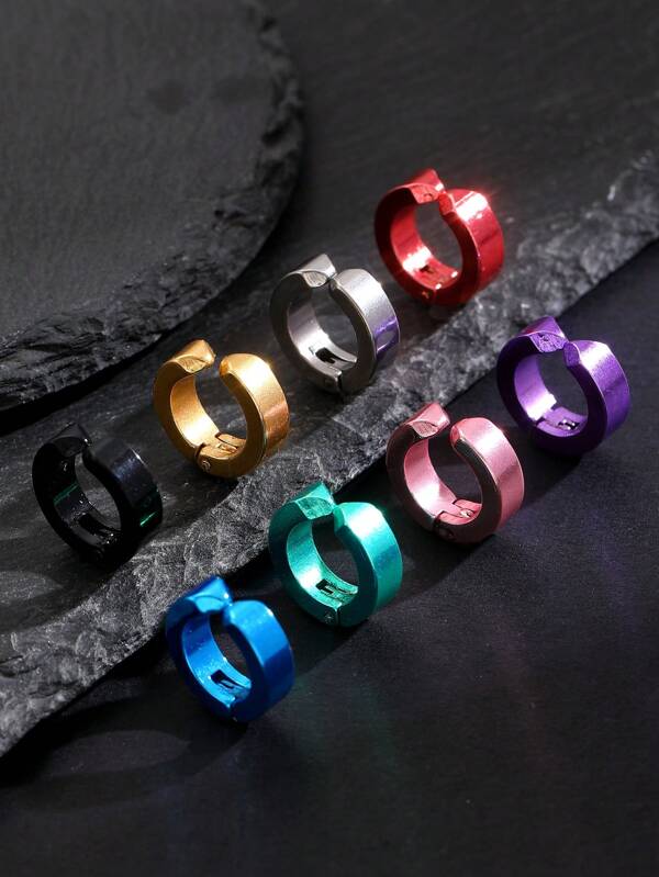 Simple Punk Hip-Hop No Piercing Stainless Steel Clip On Earrings, Fashionable Jewelry For Men Daily Wear