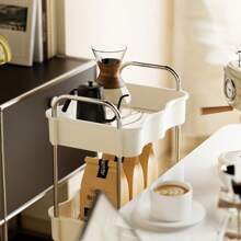 1pc Classroom/Living Room/Dining Table Movable Side Desk, Iron Art Patio Storage Trolley - Multicolor - View 8