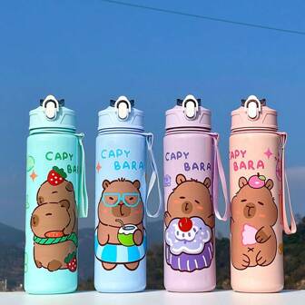 1pc 800ml Carpaball Plastic Tumbler Cup With Straw, Outdoor Camping Water Bottle, Gradient Color Large Capacity Portable Cute Office Water Cup For Women