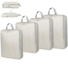 4PCS Portable Travel Storage Bag, Compression Storage Bag, Toiletry Cosmetics Clothes Compression Storage Bag, Twill Diamond Grid Storage Bag, With Double Zipper Compression Design To Save Space, For Sorting And Organizing Travel Luggage Items Home Bedroom Clothes Storage Organizer Closet Organization And Storage - Multicolor - View 14