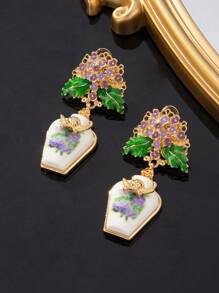 1 对女士时尚珠宝耳环，花卉装饰花瓶，时尚叶子设计，优雅、迷人，适合派对和节日佩戴 - 彩色 - 查看 1