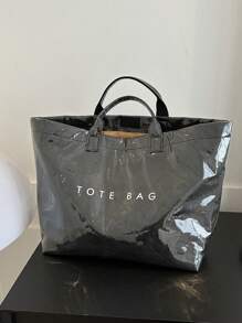 Bolso grande de capacidad con estilo transparente de gelatina, bolsa de compras impermeable de PVC, bolso de mano estilo neutro coreano, bolso de mano estilo retro de moda inspirado en INS, bolso estilo japonés relajado, adecuado para estudiantes de escuela secundaria y universidad que van a la escuela, bolsa de gimnasio/yoga/viaje o bolso de mamá, bolso de mano de textura arrugada con estampado de letras de alta calidad y multicapa con inspiración de celebridades
