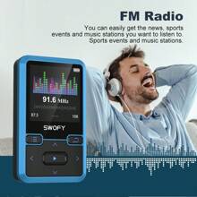 جهاز تشغيل MP3 قابل للتثبيت سعة 32 جيجا بايت مع بلوتوث 5.0، جهاز تشغيل موسيقى SWOFY M10، يدعم بطاقة TF حتى 128 جيجا بايت، مناسب للرياضة، راديو اف ام، خاصية عداد الخطوات، تشغيل عشوائي للصوت