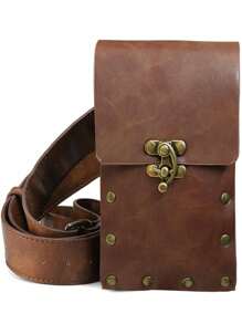 2 Pieces Set Steampunk Medieval Pouch Bag Viking Belt Leather Phone Wallet Steampunk Pirate Costume Travel Waist Fanny Packs Purse For Adult - A - View 3