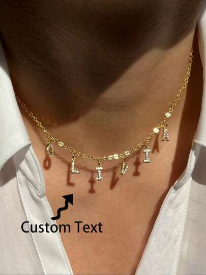 Custom Pave Initials Name Necklace / Custom Initial Necklace / Personalized Name Necklace / Gift For Woman / Dainty Letter Pave Necklace Silver Stylish, Vintage, Simple, Unisex, Casual Custom, Personalized, Unique Ideal Gifts For Him, Ideal Gifts For Her, Boyfriend, Girlfriend, Dad