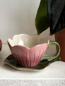 1 pieza Nuevo regalo de Año Nuevo/Día de San Valentín Taza de café y platillo de cerámica con tulipán pintado a mano de manera única, estilo vintage para latte/té, regalo festivo - Multicolor - Ver 16