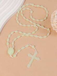 1pc Cheap Colorful Glow-In-The-Dark Plastic Rosary Beads Necklace With Cross, Religious Jesus Catholic Christian Cross Pendant - Plastic Beaded Necklace - View 8