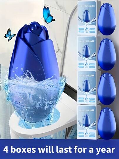 4pcs Flower-Shaped Toilet Cleaner: No Residue, Gel Formula, Household Automatic Cleaning Tool. With Disinfecting, Deodorizing And Descaling Functions. Suitable For All Types Of Toilets.