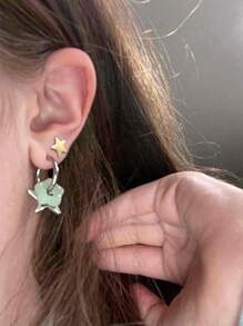 1pair Korean Star Earrings For Women Gothic Pentagram Pendant Earrings Y2K Punk Earrings Removable Simple Earrings Hip Hop Jewelry - Pentagram - View 6