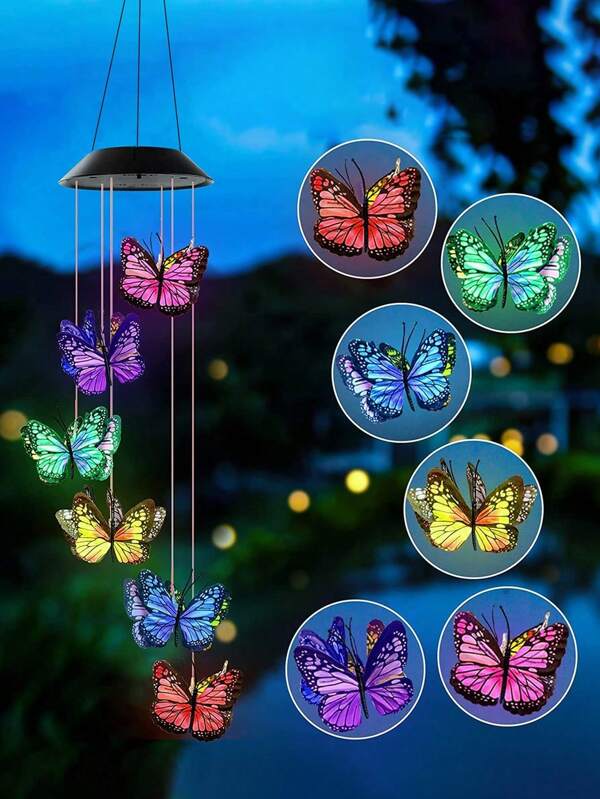 1pc Solar LED Butterfly Wind Chime Light Color Changing Waterproof Butterfly Shaped Hanging Decorative Landscape Lighting Waterproof LED Wind Chime Solar Light Suitable For Holiday Decoration Outdoor Lighting Home Garden Christmas Family Friends Gift Garden Lights Garden Decor Wedding Decor Room Decor Gifts Birthday Graduation