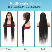 360° 高清蕾丝前辫假发 13 英寸 X 8 英寸蕾丝玉米辫假发 手工钩针编织盒状辫子假发 带婴儿头发 黑色自然 36 英寸全蕾丝辫子假发