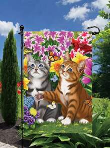 1pc Cute & Lively Cat Series Garden Flag, Decoration For Yard, Patio, Outdoor, Spring/Summer