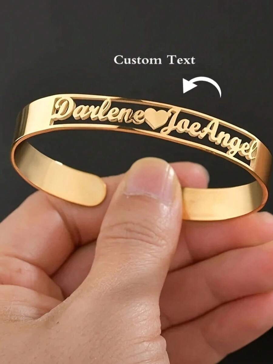 Custom Name Bracelets & Bangles Stainless Steel Personalized Roman Numerals Birth Date Latitude Longitude Bangles Women Gifts Silver,Yellow Gold Stylish,Fall Fashion,Contracted,Simple,Casual,Old Money,Cuties Custom,Personalized,Unique Ideal Gifts For Her Girlfriend,Mom,Family,Friends,Daughter For Anniversaries,For Valentine's Day,For Mother's Day,For Birthdays,For Graduation,For Daily Wear,For Weddings,For Prom,Customized Fashion Word Bracelets,Street Casual Chic - Yellow Gold - View 1