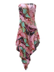 Sexy Butterfly Print Form-Fitting Backless High Slit Casual Dress