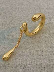 1PC Minimalist Fashion C-Shaped Metal Teardrop Tassel Ear Cuff Clip Earrings For Women Girls Fake Cartilage Non-Piercing Jewelry Gifts - 1pc Gold - View 6