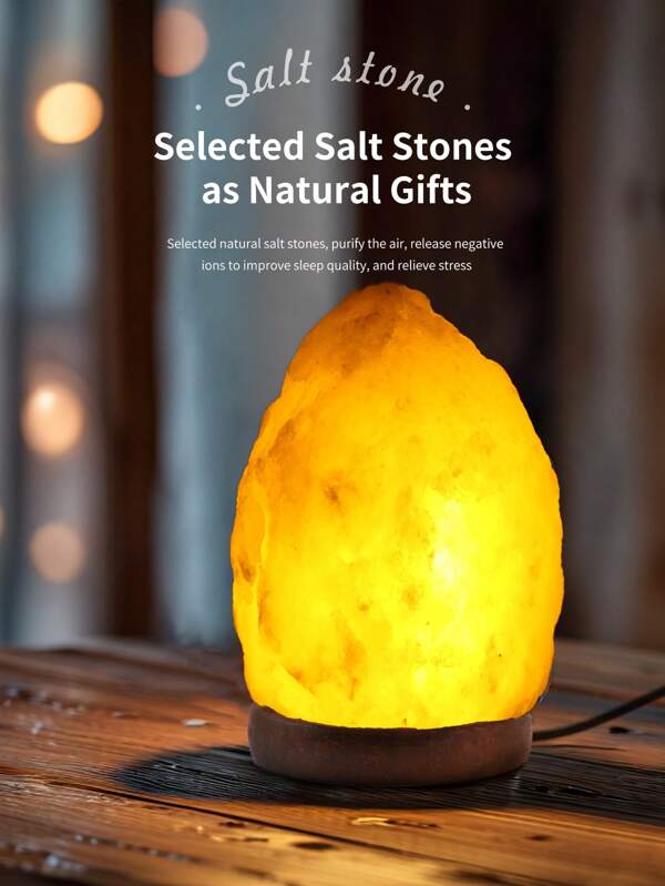 1pc Natural Himalayan Salt Stone USB Powered Salt Lamp, LED Crystal Salt Lamp Lighting Fixture, Bedroom Sleeping Aid Light, Living Room Decor, 800g-1200g Weight Variation