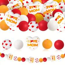 25/30/55 件母亲节 Gnome 硅胶珠 - 可爱的卡通人物吊坠，带有“最佳妈妈”设计，红色和粉色波尔卡圆点图案，非常适合 DIY 珠宝、手链、项链、钥匙扣和礼物创意