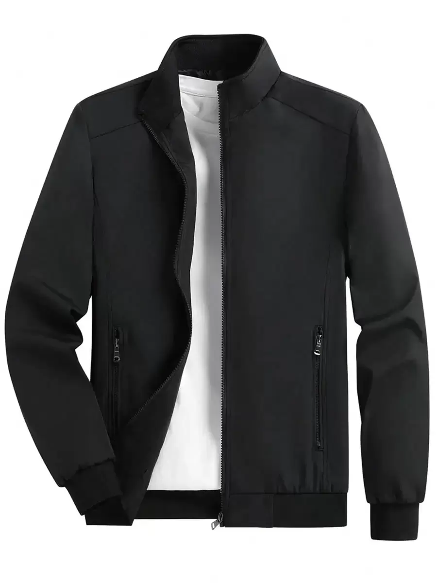 Men's Jacket Perfect For The Outdoors With Pockets And Ribbing At The Bottom And Cuffs To Keep Out Cold Air. Men's Sports Outdoor Jacket Personalized Fashion Pattern Comfortable Summer Gym Black Spring - Black - View 1