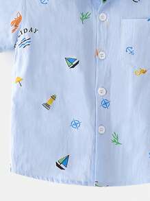 Camisa casual de manga corta con estampado de dibujos animados para niños pequeños, nueva llegada de verano