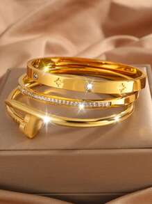 Camhanno 3 Pieces Of Light Luxury And Elegant, Atmospheric Fashion Stainless Steel Versatile Rotating, Single-Row Diamond, Love/Flower Embossed Bracelet Is Suitable For Daily Wear, Holiday Girlfriend