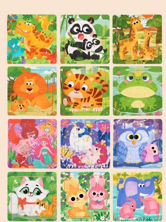 1pc Wooden Children's Puzzle Early Education Fun 12 Various Puzzles Logical Thinking Enlightenment Game Baby Plane Puzzle Hands-On Puzzle Toys Exercise Children's Grasping Ability And Hand-Eye Coordination Ability As Well As Children's Concentration Suitable For Parent-Child Interaction Of Wooden Puzzles