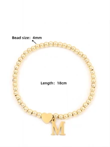 1pc Gold Jewelry Bracelets For Women Bubble Bead Letter Bracelet A-Z Personalized Name Jewelry Gift For Women