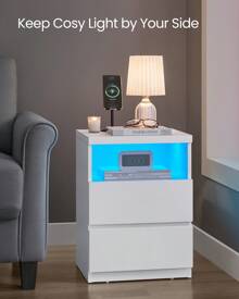 VASAGLE KAILYN Collection - Set Of 2 Nightstands With Adjustable LED Light, Bedside Table With Drawers, Side Tables, For Bedroom, Living Room, Modern Minimalist Style, White - UK Plug(220-240V) - View 4