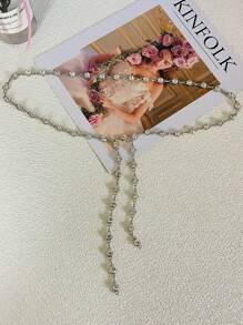 优雅金属水晶腰链配饰，简约银色链条腰带，适合裤子/西装裤，女士夏季