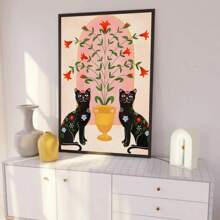 1pc Abstract Black Cat Tiger Heart Vase Moon Posters Coffee House Bar Room Wall Arts Decor Canvas Paintings No Frame