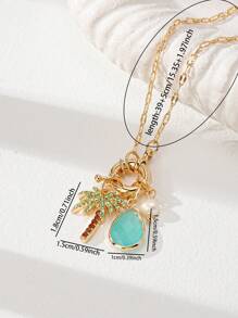 1pc Bohemian Summer Beach Palm Tree Pendant Necklace, Handmade Lobster Clasp Boho Vacation Jewelry Accessories (Shape And Color Have Random Variation)