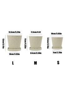 1pc/3pcs Thickened Bamboo Woven Round Planter Pot With Tray For Indoor Plants, Succulents And Philodendrons Gifts Birthday Graduation