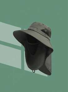 1 pieza Gorro protector de color liso de poliéster desmontable para cara y cuello, sombrero de cubo de verano con ala ancha para hombres