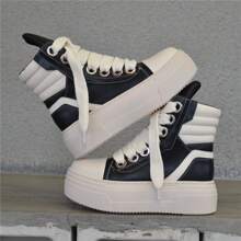 Funky Woman And Man High-Top Casual Sneakers Vintage Style Lace-Up With Zipper Thick Sole Tennis Shoes - Đen và trắng - Xem 6
