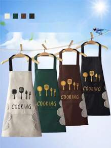 1 pièce Tablier vert, tablier de cuisine imperméable et résistant à l'huile, tablier de cuisine à essuyer-main avec poche pour téléphone