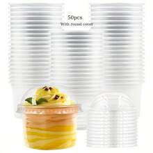 10pcs/50pcs Clear Plastic Cups With Lids - High Index Plastic Dessert Cups, Suitable For Ice Cream, Cakes, Jello, Pudding, Fruit Frozen Cakes And Snack Containers