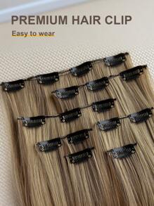 Extensiones de cabello con clip, 16 clips, 22 pulgadas, conjunto de 7 piezas, extensiones de cabello recto y largo con destellos marrón para mujeres, extensiones de cabello sintético y pelucas