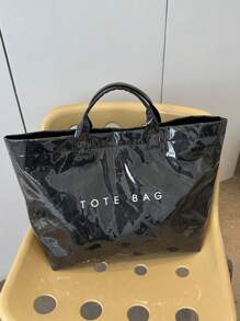 Bolso grande de capacidad con estilo transparente de gelatina, bolsa de compras impermeable de PVC, bolso de mano estilo neutro coreano, bolso de mano estilo retro de moda inspirado en INS, bolso estilo japonés relajado, adecuado para estudiantes de escuela secundaria y universidad que van a la escuela, bolsa de gimnasio/yoga/viaje o bolso de mamá, bolso de mano de textura arrugada con estampado de letras de alta calidad y multicapa con inspiración de celebridades