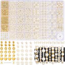 1860 件/盒，40 个隔层，各种珍珠、金属零件和心形珠子，配有松紧绳，用于制作珠宝项链