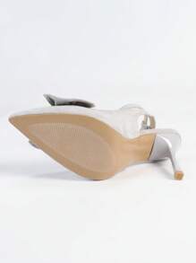 Damesschoenen met puntige neus en hoge hak, PU-materiaal met vlinderbloemdetail, enkelbandje, elegante alledaagse hoge hakken, geschikt voor buiten, festival, feestkleding, lente, zomer, herfst, winter, past bij satijnen jurk, Kerstmis, herfst