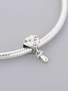 1pc 925 Sterling Silver Heart-Shaped Pacifier Pendant With Zirconia Stone, DIY Beading Jewelry, Mother's Day Gift - Silver - View 3