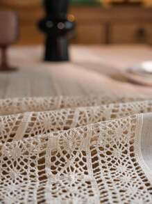 MeijiaMo 1 Pc Linen Patchwork Rectangular Tablecloth, Bohemian Nordic Minimalist Hollow Out Home Decor Placemat Table Topper With Tassels, Suitable For Dining Room, Kitchen, Hotel, Bedroom, Picnic, Dust-Proof, All Season - Multicolor - View 7