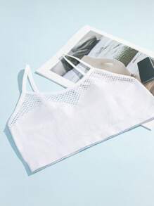 1 pieza Parte superior corta sexy con sujetador expuesto de malla blanca con ajuste de tirantes para mujer - Blanco - Ver 4