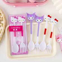 Sanrio 2 stuks/set Sanrio-serie Cartoon draagbare bestekset, inclusief vork en lepel in schattige KT-kat, Kuromi, My Melody-ontwerpen